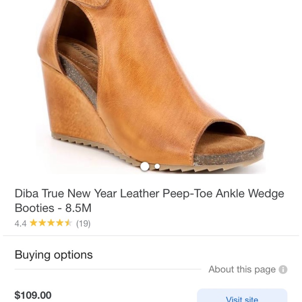 Diba Cognac Leather Peep-Toe Ankle Wedge
